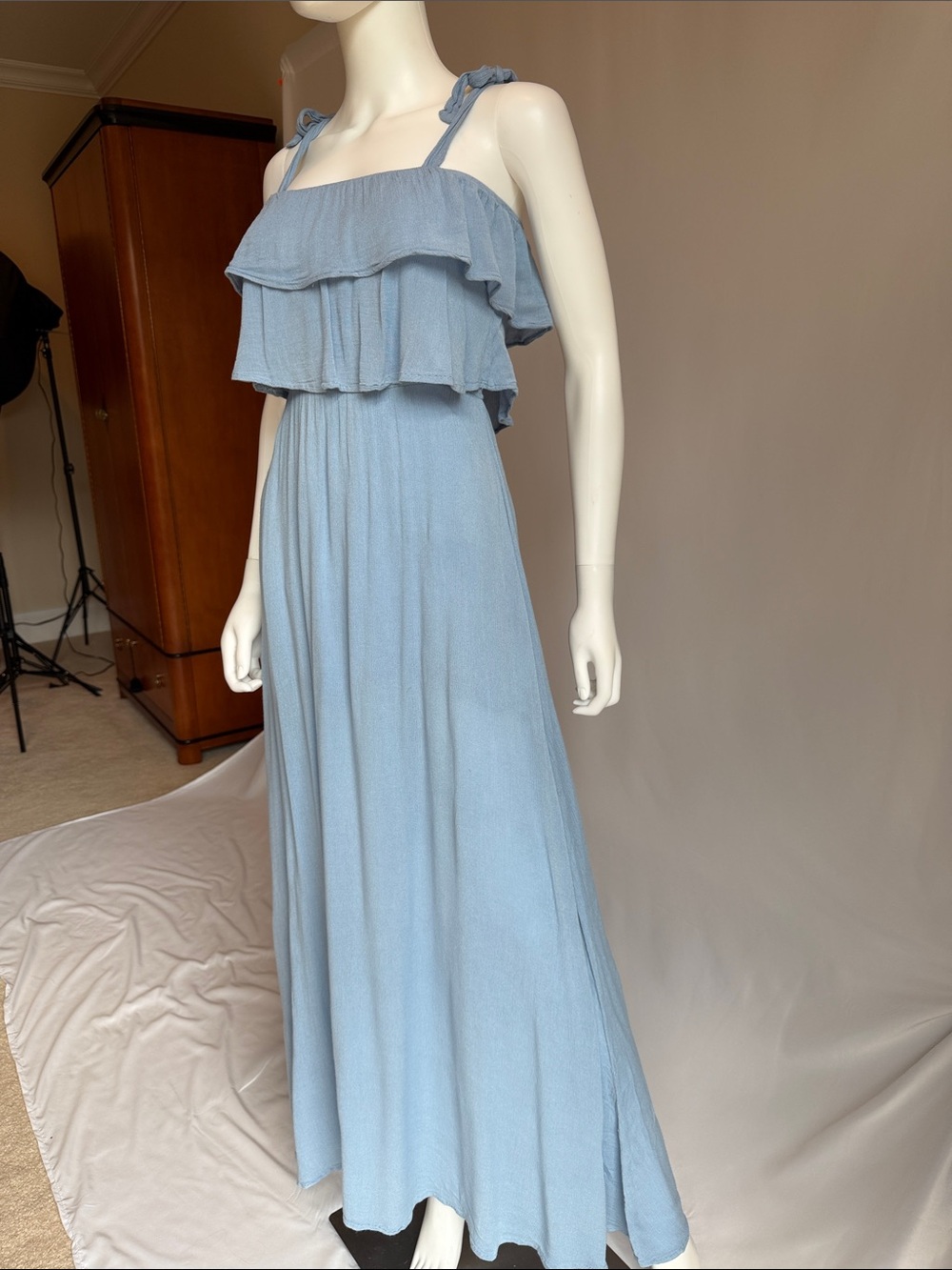 Style Rack Light Blue Ruffle Tie-Shoulder Maxi Dress - Picture 4 of 12
